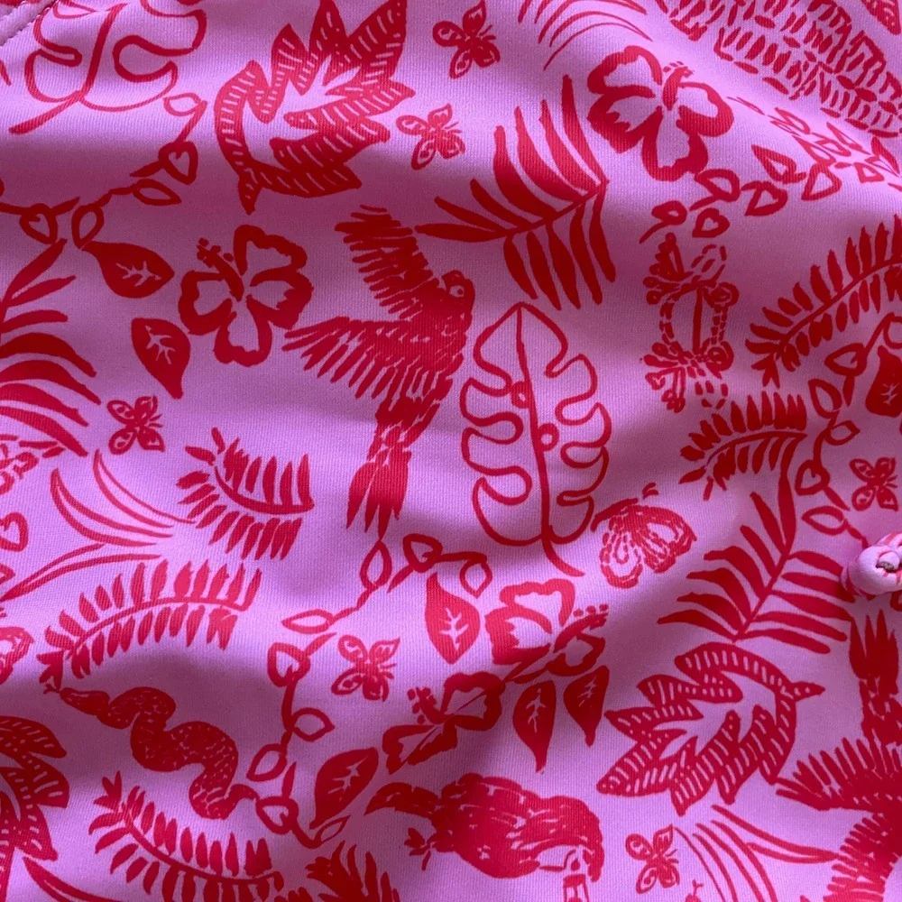 No Boundaries Pink Tropical Cheeky High Leg One Piece Swimsuit L 12-14 NWT